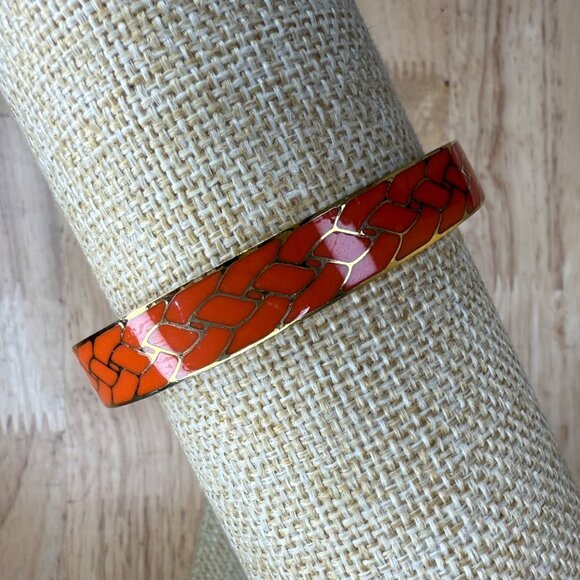 J. Crew Orange Enamel & Gold-Tone Bangle Bracelet With Woven Pattern - Picture 7 of 8